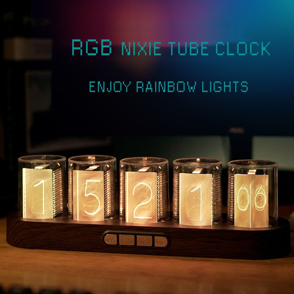 Time Capsule Illumina: Vintage-Style Nixie Tube Clock with Hypnotic 16 Million Color Spectrum